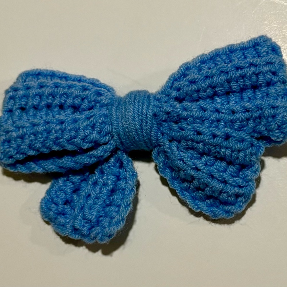 Blue Crocheted Bow Hair Clip